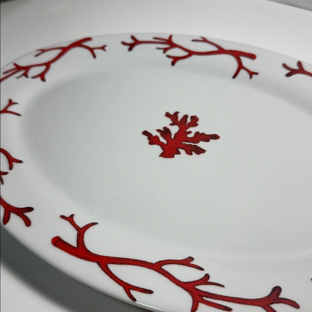 Z Gallerie White Oval Platter with Red Coral Motif hard to find piece